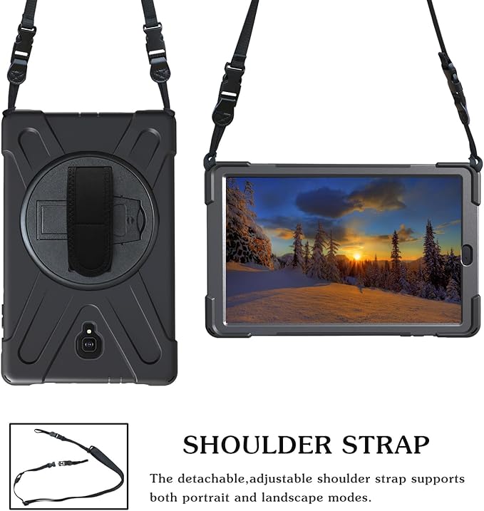 Case for Samsung Galaxy Tab A 10.5 2018 (SM-T590/T595/T597)Portable Heavy Duty Dropproof Protective Cover Case with 360 Rotating StandHandle &amp Shoulder StrapStylus Pen (New Black)