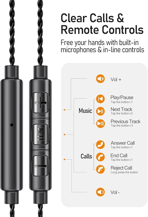 Vibes 201M Wired Earbuds in-Ear Headphones with Mic Noise Cancelling Bass Driven HiFi Earphones Tangle-Free Braided Cord Carry Case Ear Buds Tips 3.5mm Jack Secure Fit (Clear Brown)