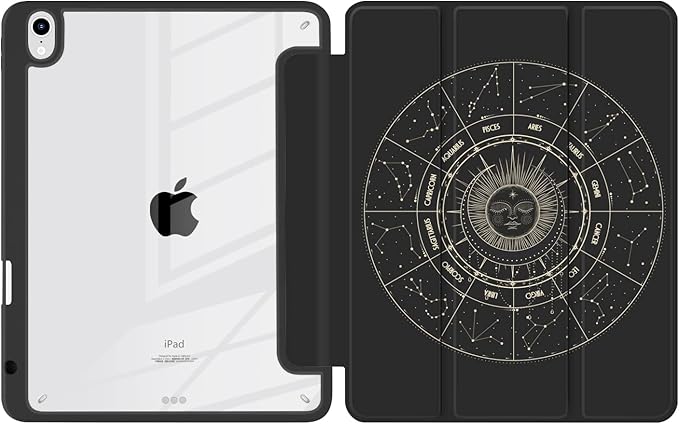 Batianda Hybrid Case for iPad Air 2022 (5th Generation M1 Chip) / iPad Air 4th 2020 10.9 inch [Built-in Pencil Holder] Shockproof Cover with Clear Back Shell TPU BumperMoon Phases