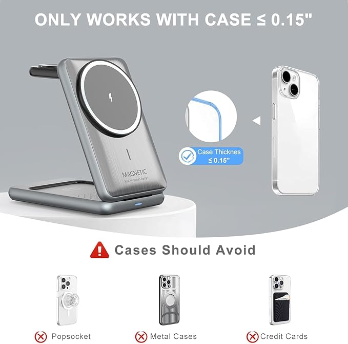 3 in 1 Charging Station for iPhone Wireless Charger Stand15W Fast MagSafe Charger for iPhone 17 16 15 14 13 12 Series-Apple Watch 11 10 9 8 7 6 5 4 3 2 SE and Ultra Series-Airpods 4 3 2 Pro