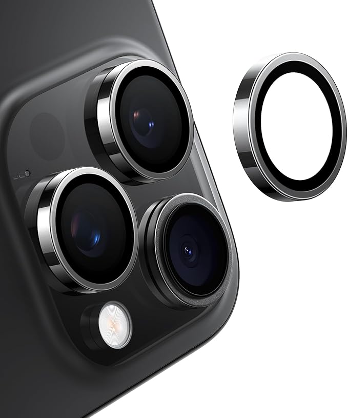 TORRAS 3-Year Ultimate Durability for iPhone 15 Pro Max/15 Pro Camera Lens Protector - 1:1 Invisible Fit &amp Ultra Clarity Military-Grade 9H+ Aerospace Glass Anti-Scratch Easy Installation Black