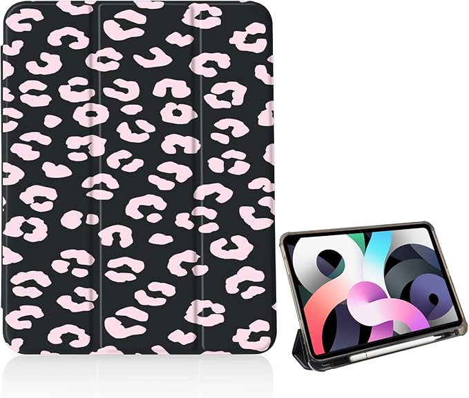 Pink Leopard Print Case for iPad mini 7 A17 Pro 2024/iPad Mini 6 (8.3 Inch2021) 6th Gen[Pencil Holder+Auto Sleep/Wake]Slim Trifold Stand Protective Cover with Soft TPU BackBlack