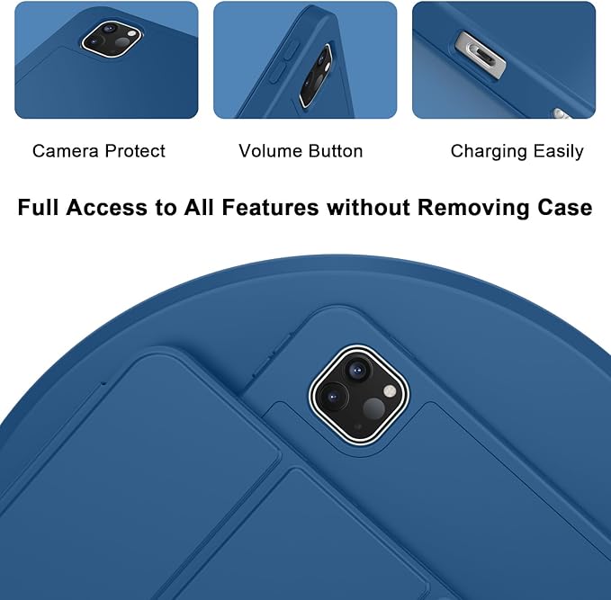 ZryXal New iPad Pro 13 Inch Case (M5) 2025 / (M4) 2024 with Pencil Holder Smart iPad Case [Support Pencil Pro and Pencil (USB-C)] Support Touch ID and Auto Wake/Sleep (New Navy Blue)