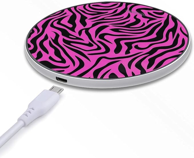 Rose Red with Black Stripes Fast Portable Charger 10W Funny Graphic Phone Charging Pad with USB Cable