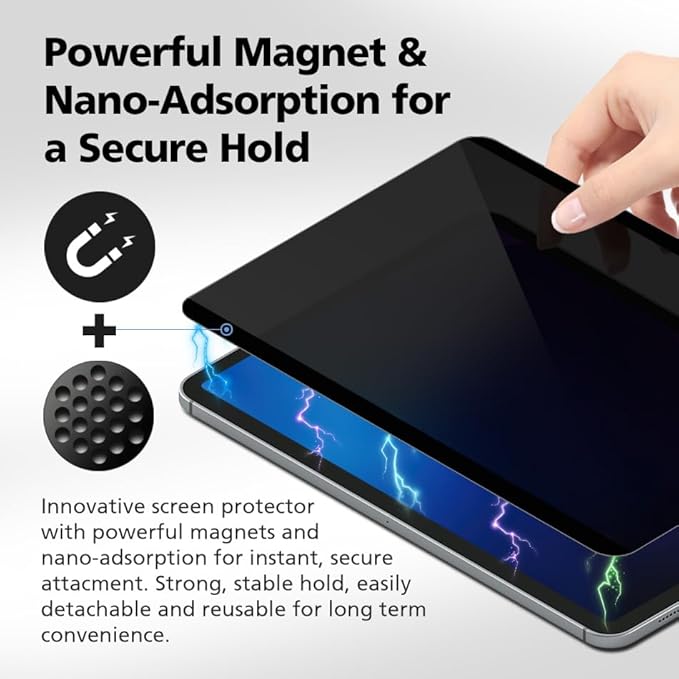 Magnetic &amp Nano Adsorption 360° 4-Way Privacy Screen Protector for Samsung Galaxy Tab S9 FE / Tab S10 FE 10.9 inch | Detachable Anti-Spy Anti-Fingerprint | Works in Both Landscape &amp Portrait
