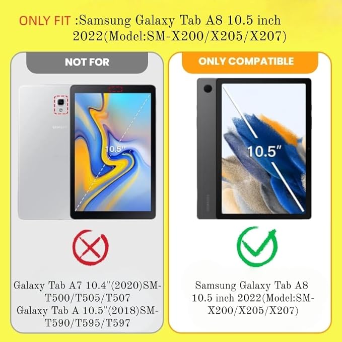 Keyboard Case for Samsung Galaxy Tab A8 10.5-inch 2021/2022 (SM-X200 SM-X205)–7-Color BacklitDetachable Wireless Bluetooth Keyboard Case Thin &amp Light with Built-in Pencil Holder with Mouse. (Bla