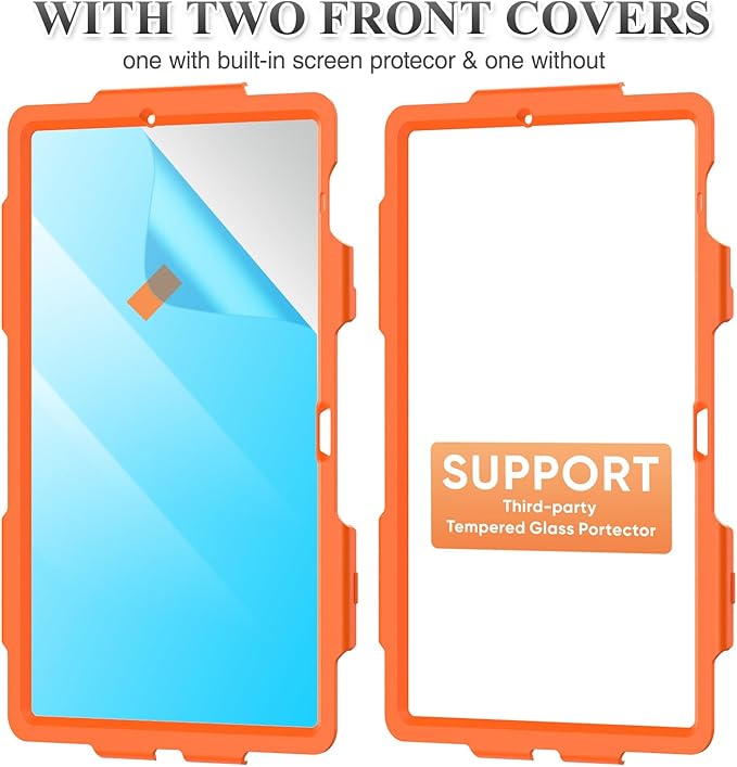 SEYMAC stock Case for Samsung Galaxy Tab S10 FE+ Plus 5G Tablet Case 13.1'' Protective with Screen Protector Pen Holder 360 Rotate Stand Hand Strap Shoulder Strap BlackOrange