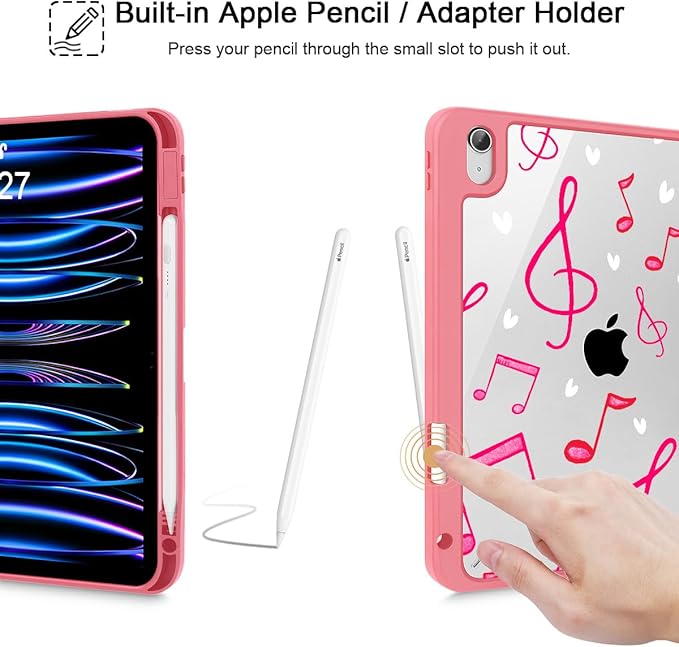 Case for iPad Air 11'' (M4 2026/M3 2025/M2 2024)/ iPad Air 10.9'' Air 5th /4th Gen Shockproof Cover with Clear Back Shell &amp Penceil Holder Auto Wake/Sleep Stand Cover Cassette Tape