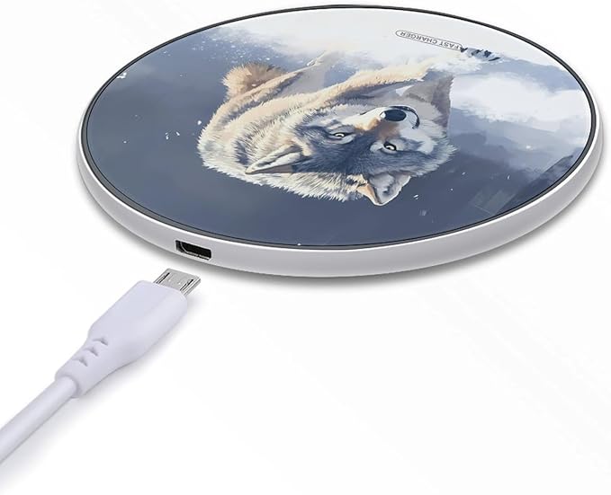 Gray Wolf Walking Through Snowy Phone Charger Magnetic Charging Pad Anti-Slip with USB Cable