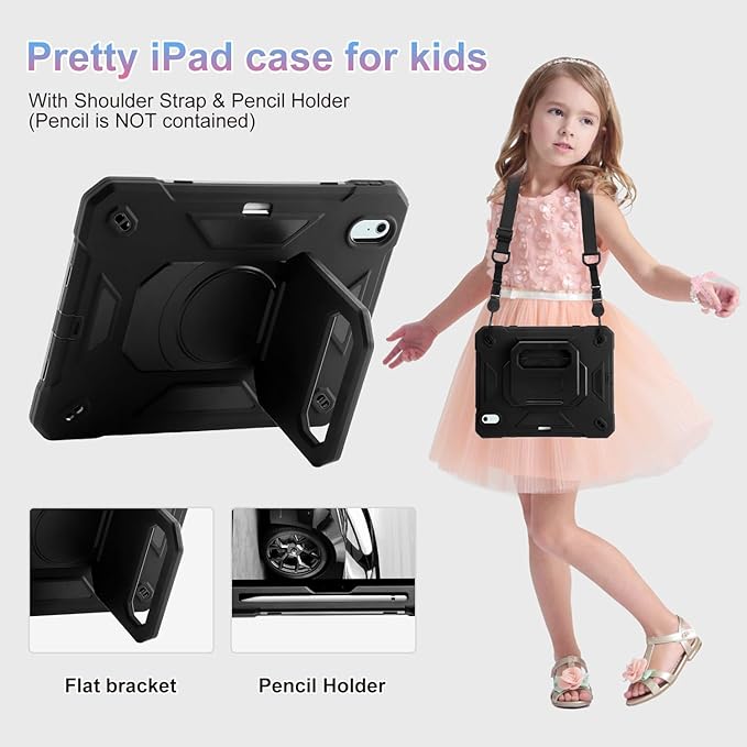 MARKILL for iPad Air 11 Case (M3) 2025/ iPad Air 11 Case 2024 (M2) with Pen Slot/360 Rotating Grip Magic StandKeychain/Shoulder StrapFull-Body Rugged Cover for iPad Air 6th Generation (Black)