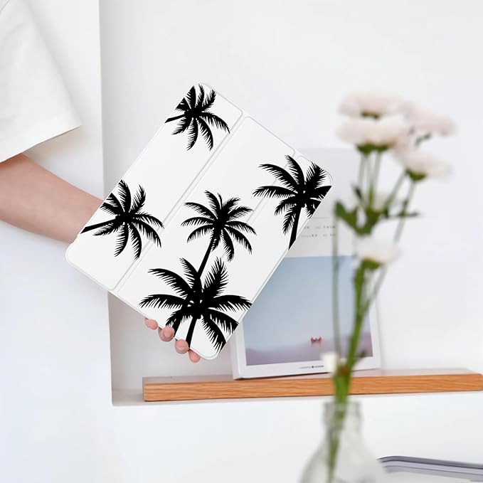 Cute Black Palm Tree for iPad Air 3 Case with Pencil Holder Auto Sleep/Wake White Leather Soft TPU Back Cover for iPad Pro 10.5 Inch 2017
