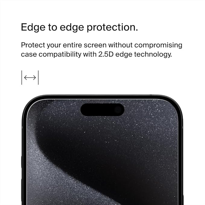 Belkin ScreenForce TemperedGlass Treated Privacy Screen Protector for iPhone 15 Pro Max - Slim &amp Scratch-Resistant - Includes Easy Align Tray for Bubble Free Application
