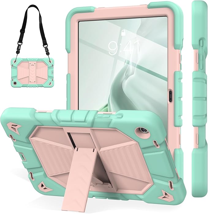 JKSML Case for Samsung Galaxy Tab A9+ / A9 Plus 11 inch 2023 Military Grade Drop Protection Cover with Built-in Kickstand &amp Shoulder Strap for Tab A9+ Tablet (SM-X210/X216/X218) Green + Rose Gol
