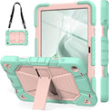 JKSML Case for Samsung Galaxy Tab A9+ / A9 Plus 11 inch 2023 Military Grade Drop Protection Cover with Built-in Kickstand &amp Shoulder Strap for Tab A9+ Tablet (SM-X210/X216/X218) Green + Rose Gol