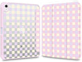 Cute Pink Case for 12.9 iPad Pro 6th/5th/4th/3rd Gen (2022/2021/2020/2018) Beige Lilac Grid Clear Hard Back Hybrid Casewith Pencil Holder Trifold Stand Slim Cover for Women