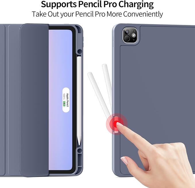 for iPad Pro 13 inch Case (M5/M4) 2025/2024 Slim Protective Cover with Pencil Holder Soft TPU Back Cover Trifold Stand Auto Wake/Sleep A2925 A2926 A3007 A3362 A3359 (Purple)