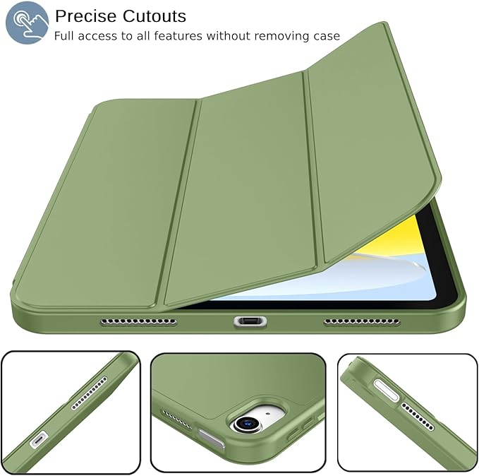 iMieet iPad (A16) Case 11th Gen/iPad 10th Generation Case [11-Inch 2025/10.9 Inch 2022] with Pencil Holder Trifold Stand Smart Cover with Soft TPU BackAuto Wake/Sleep(Olive Green)
