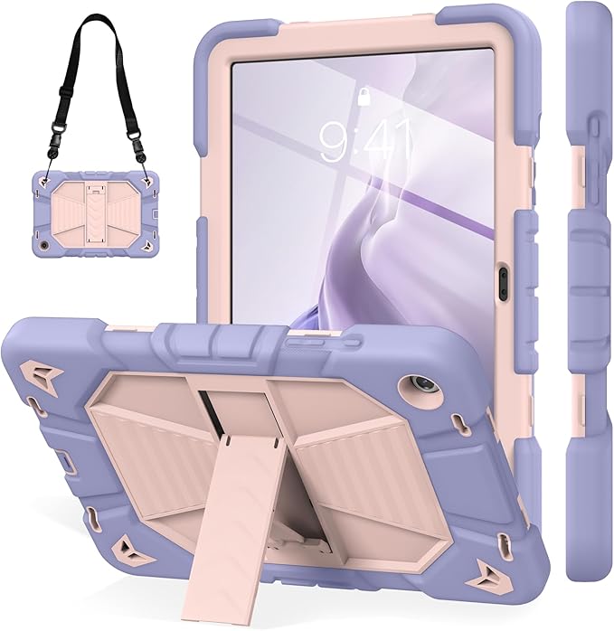 JKSML Case for Samsung Galaxy Tab A9+ / A9 Plus 11 inch 2023 Military Grade Drop Protection Cover with Built-in Kickstand &amp Shoulder Strap for Tab A9+ Tablet (SM-X210/X216/X218) Lavender + Rose