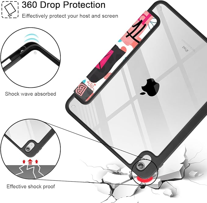Case for iPad (A16) 11th Gen 11 Inch 2025 iPad 10th Gen 10.9 inch 2022 with Pencil Holder Slim Printed Stand Protective Cover with Hard PC Translucent Back Shell Cover Girly Graffiti