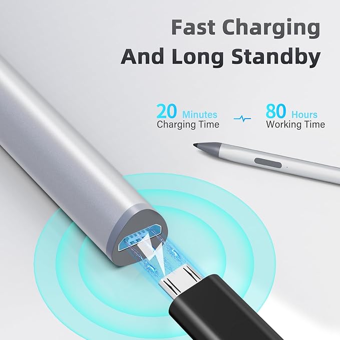 Stylus Pen for ASUS Transformer/Mini/ASUS Zenbook Flip/Pro/ASUS Vivobook Flip/Pro/Duo/ASUS Notebook Rechargeable MPP 2.0 Tilt Pen with 4096 Pressure Sensitivity Triangular Pen Body Design Silver