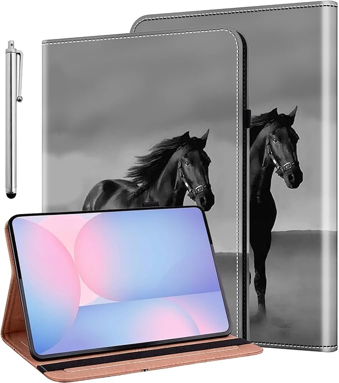 ALILANG Case for Samsung Galaxy Tab S10 FE+/ S10 FE Plus 13.1 Inch 2025 Folio Book Style Shockproof Folding Stand Cover for Samsung S10 FE Plus (SM-X620/SM-X626/SM-X626B) -Black Horse
