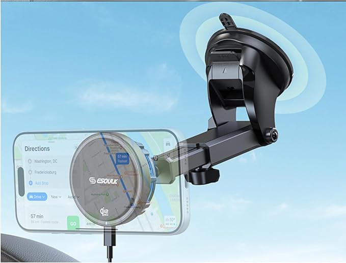 Esoulk [2026 Upgraded] Qi2 25W Fast Wireless Car Charger with Cooling Fan MagSafe Compatible Magnetic Mount 3-in-1 Dashboard/Windshield/Air Vent Phone Holder for iPhone &amp Android
