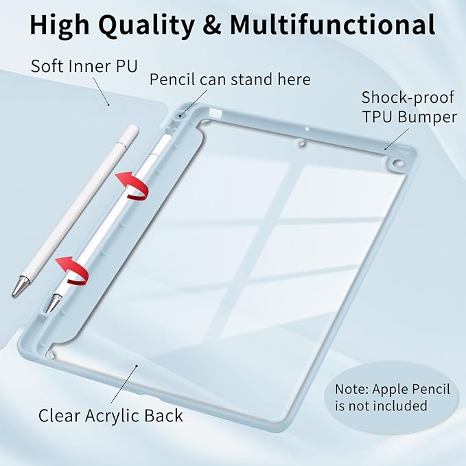 Starfish Seashell Case for iPad 5th/6th Generation(2017/2018) for iPad Air/Air 2 9.7 Inch with Pencil Holder Foldable Blue Leather Cartoon Cover Clear Back Shell Auto Wake/Sleep