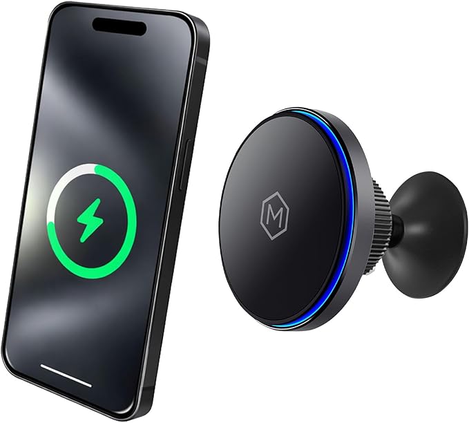 Mag Switch Qi2 Wireless Car Charger Small Dash Mount 15W Fast Charger with Built in on/off Switch for smarter charging Strong N52 Magnets Compatible with iPhone 14/15/16/17 Iphone Air