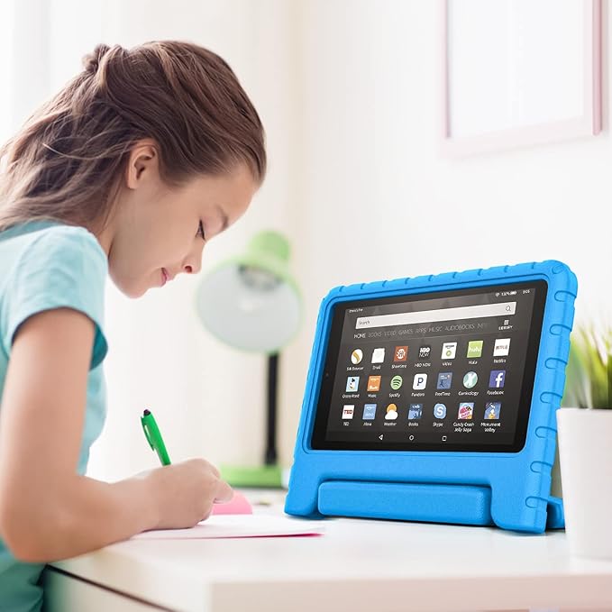 Kids Case for Kindle Fire HD 8 Tablet 8th/7th/6th Generation (2018/2017/2016 Release) Soft Flexible Lightweight Shockproof Durable with Handle Stand Blue