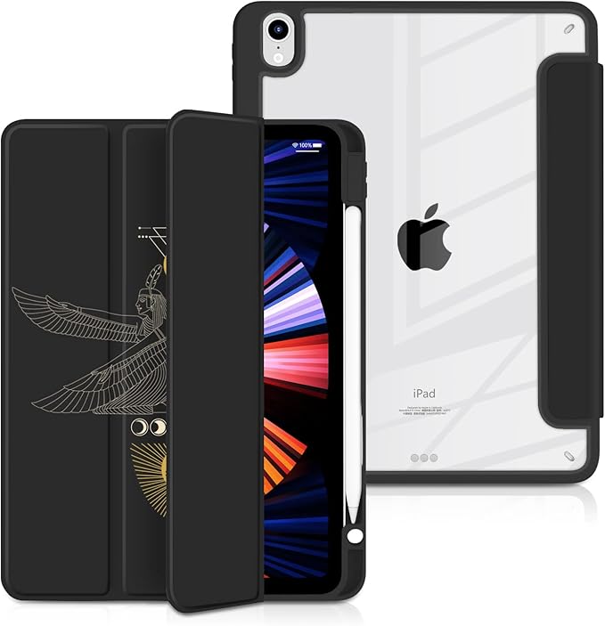 Batianda Hybrid Case for iPad Air 2022 (5th Generation M1 Chip) / iPad Air 4th 2020 10.9 inch [Built-in Pencil Holder] Shockproof Cover with Clear Back Shell TPU BumperEgyptian god