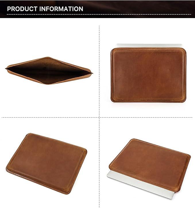 Top Grain Leather 16.2 Slim PC Sleeve Case Solid Vintage Design Handmade Compatible with MacBook Pro 16.2 A2485 M1 Max 15 Touch Bar A2141 A1707 Pro 16 Touch ID A1990 Brown 16.2 Inch