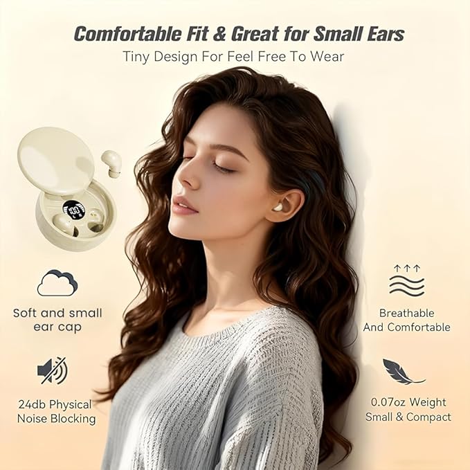Mini Invisible Headphones Bluetooth 5.4 True Wireless Hidden in-Ear Earphones Sport Audio EarbudComfortable Mini Earbuds for Sleep Friendly Side Sleeping Earphones for Work (White)