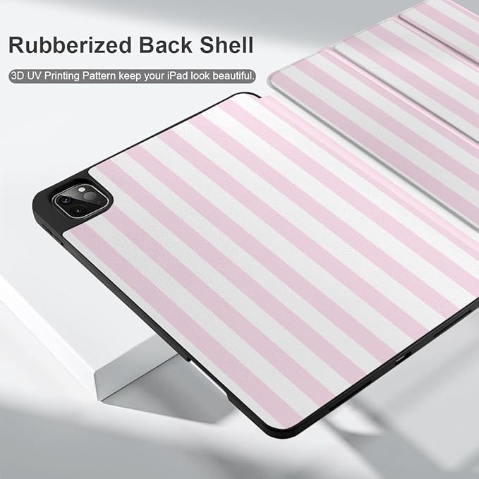 DONGKE Case for iPad Pro 12.9 inch 6th Generation 2022 Built-in Pencil Holder + Trifold Stand + Auto Wake/Sleep + Protective Cover for iPad Pro 12.9 5th/4th/3rd Gen- Pink Stripes