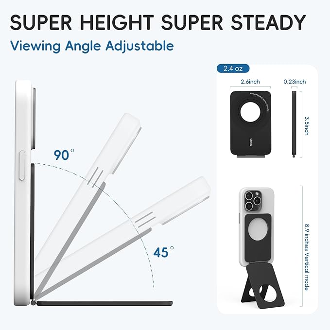Cell Phone StandAdjustable Height and Angle Foldable Phone Holder for Desk Aluminum Cell Phone HolderStrong Magnetic Phone Stand Compatible with iPhone 16/15/14/13/12 Series (Black)