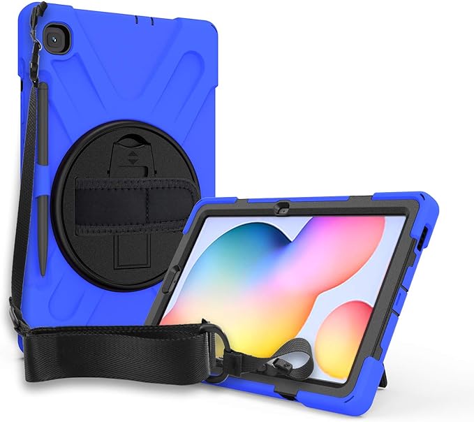 KIQ Shield Series Galaxy S6 Lite Case Heavy Duty Tablet Shockproof Rugged Tab S6 Lite Cover W/Stand Shoulder Strap for Samsung Galaxy Tab S6 Lite 10.4 Inch 2022/2020 P610/P613/P615/P619 - Dark Blue