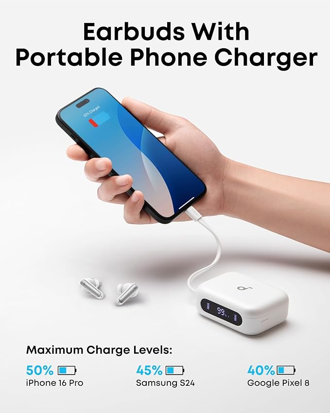 Soundcore P41i by Anker Adaptive Noise Cancelling Earbuds with Portable Phone Charger Only for USB-C Charging 12H Playtime 192H with Case 6-Mic AI Clear Calls IPX5 Wireless Bluetooth Earbuds