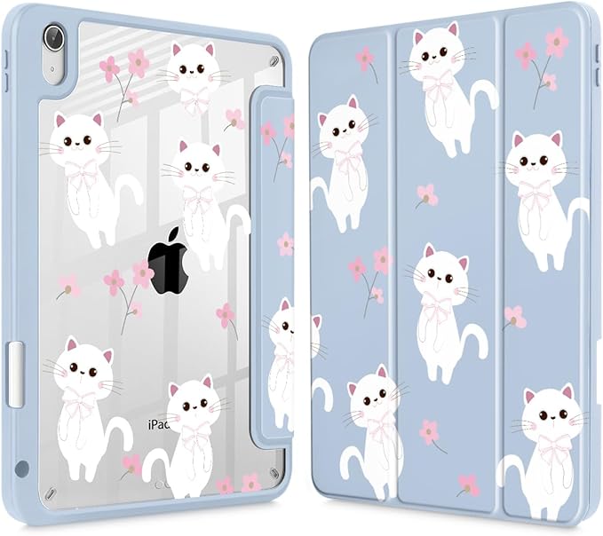 Tuiklol Case for iPad Air 11 Inch M4 2026 / Air 11 Inch M3 2025 / Air 11 Inch M2 2024 / iPad Air 10.9 Inch 2022 2020 Buit in Pencil Holder with Shockproof Cover Clear Transparent Back Cat-Blue