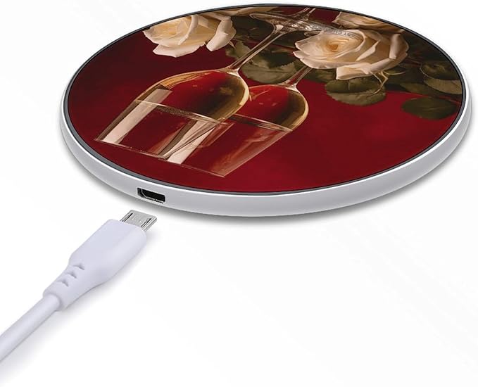 Wine and Roses Wireless Charger Fast Wireless Charging Pad with USB Cable 10W Anti-Slip Magnetic Wireless Charger Portable Slim Charger Puck Travel Charging Station