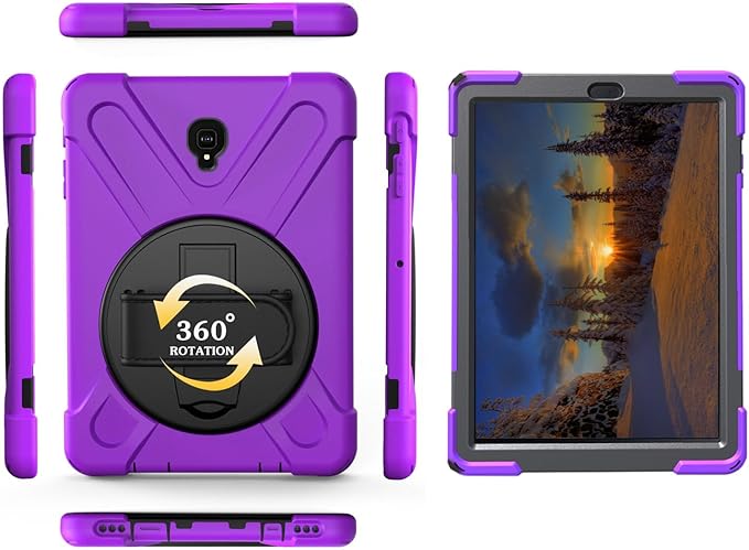 Case for Samsung Galaxy Tab A 10.5 2018 (SM-T590/T595/T597)Portable Heavy Duty Dropproof Protective Cover Case with 360 Rotating StandHandle &amp Shoulder StrapStylus Pen (New Purple)