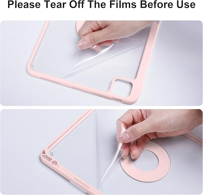 Case for iPad Pro 11 inch M5/M4 (2025/2024 6th/5th Generation) Removable and Detachable Magnetic Cover with Pencil Holder Vertical Adjustable Stand Tri-Fold Multi-Angle Pink