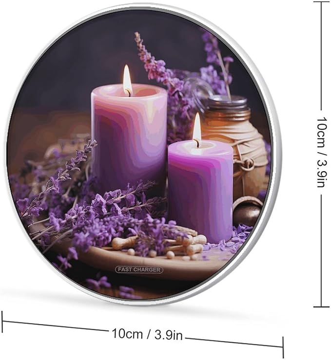 Purple Lavender with Candles Wireless Charger Fast Wireless Charging Pad with USB Cable 10W Anti-Slip Magnetic Wireless Charger Portable Slim Charger Puck Travel Charging Station