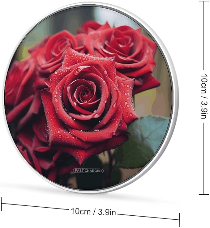 Beautiful Red Rose Wireless Charger Fast Wireless Charging Pad with USB Cable 10W Anti-Slip Magnetic Wireless Charger Portable Slim Charger Puck Travel Charging Station