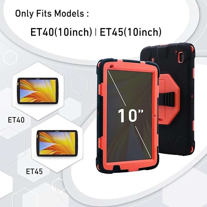 Protective Case for Zebra ET40 ET45 10 Inch Tablet Only Military Grade Shockproof Rugged Cover with Hand Strap &amp Stand SG-ET4X-10EXOSKL1-01 Compatible with Zebra Accessories (Orange)