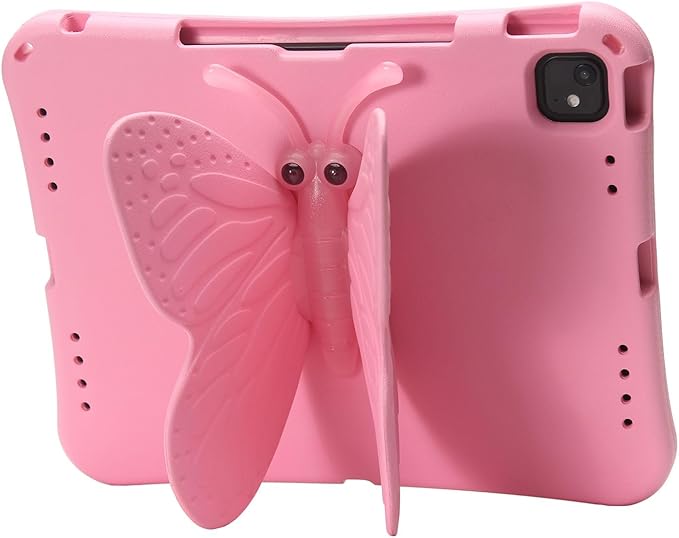Butterfly Kids Case for iPad Air 13 Inch M3/M2 (2025/2024) iPad Pro 13 M5/M4 (2025/2024) iPad Pro 12.9 (2022/2021/2020/2018) 3D Cartoon EVA Foam Shockproof Stand Cover for Girls - Pink