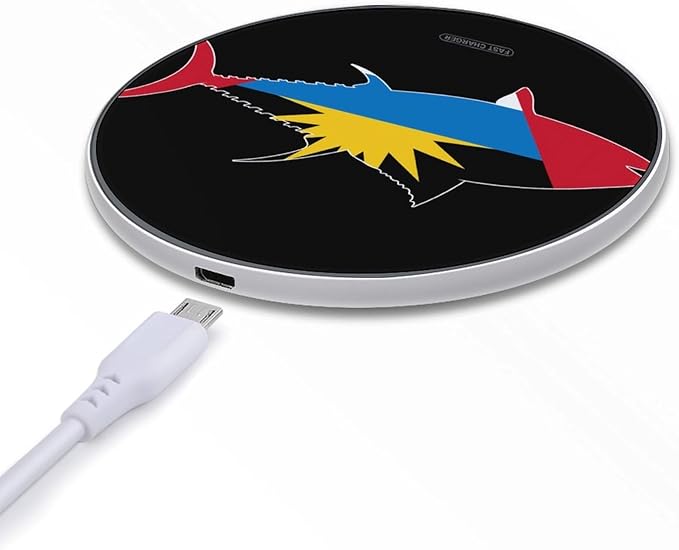 Antigua and Barbuda Flag with Tuna Fish Phone Charger Magnetic Charging Pad Anti-Slip with USB Cable