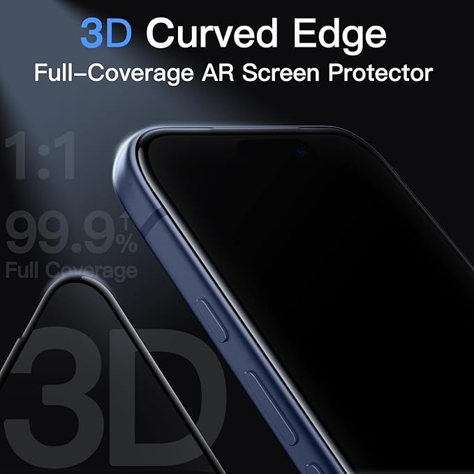 JETech Infinity AR Screen Protector for iPhone 17 Pro AR Anti-Reflective Coating 9H+ 3D Full Coverage Tempered Glass Military-Grade Shatterproof Smudge-Resistant Easy Install 1-Pack