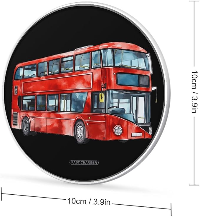 Watercolor London Bus Phone Charger Magnetic Charging Pad Anti-Slip with USB Cable
