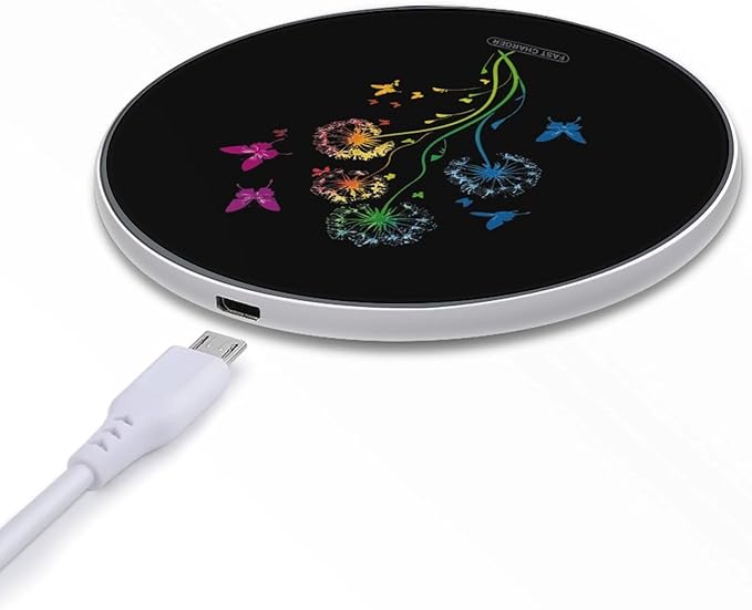 Colorful Dandelion Butterflies Wireless Charger Anti-Slip Wireless Charging Pad Slim Charger Mat for Men Women