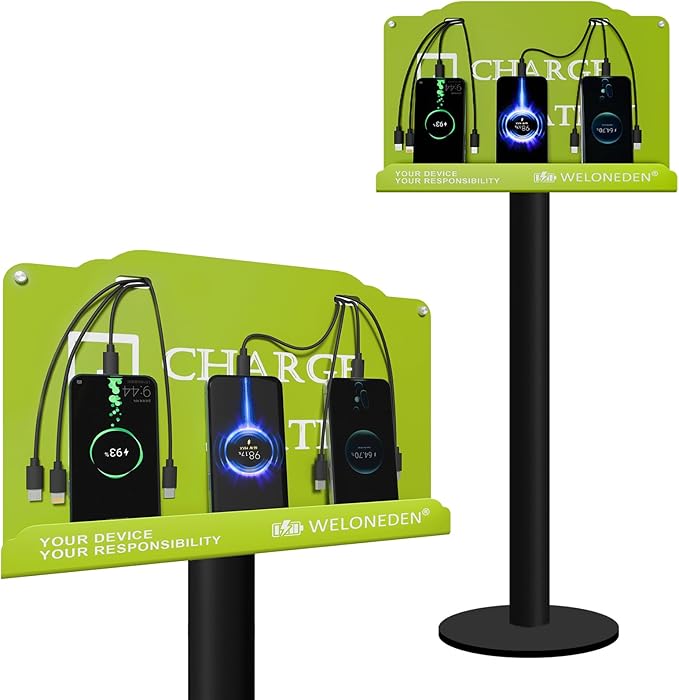 Floor Stand Cell Phone Charging Station Mobile Phone Charging Station | Fast Charging 8 Device | Compatible with Apple Tablets Android Port | Great for Offices Hotel Hospital Airport (Green)