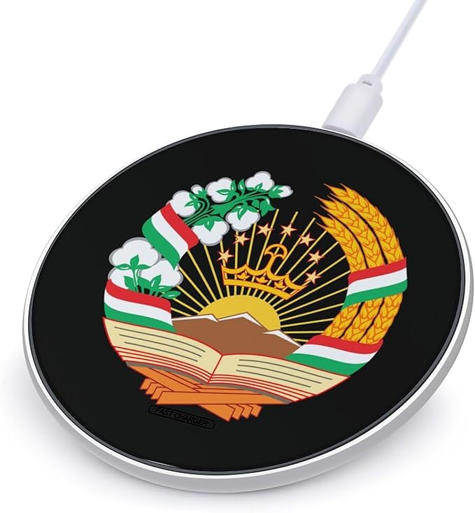 Emblem of Tajikistan Fast Portable Charger 10W Funny Graphic Phone Charging Pad with USB Cable